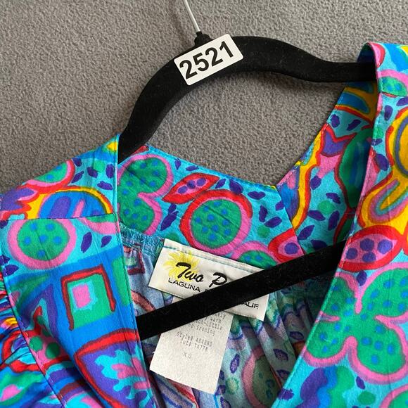 Vtg 80s 90s Two Potato Laguna Beach Artsy Midi Tiered Muumuu Dress XS Cotton NOS - Picture 16 of 16